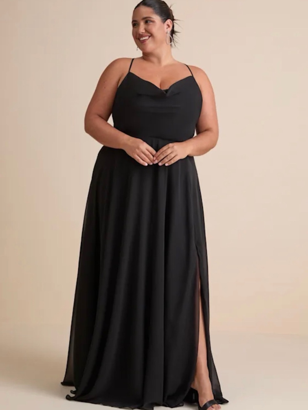 Lulus Romantically Speaking Black Cowl Lace-Up Maxi Dress | XL - Picture 4 of 6